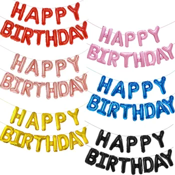 Goldblauer Happy Birthday-Ballon, 40,6 cm, Folienbuchstaben, Geburtstagsschild, Banner, Wimpelkette