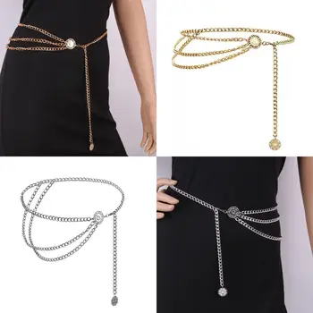 Antiker Schmuck Ethno-Stil Körperkette Körperzubehör Verstellbare Sonnenblume Runde Taillenkette Retro Gold