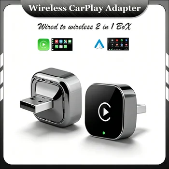 2026 2-in-1 Kabelloser CarPlay-Adapter & Android Auto Wireless-Adapter, 5GHz WLAN Typ-C/USB Plug & Play