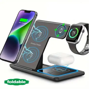 Faltbare 3-in-1 kabellose Ladestation für iPhone, Apple Watch und AirPods