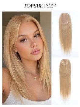 TOPSHE 14 Zoll Honigblondes Echthaar-Haarteil mit Schweizer Spitzenbasis zum Anklipsen für Frauen mit dünner