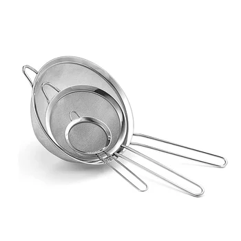 Feinmaschige Siebe Set Edelstahl Mehrzweck Mehl Sieb Sieb mit Griff perfekt für Tee Mehl Ei Küchen (3 Stück)