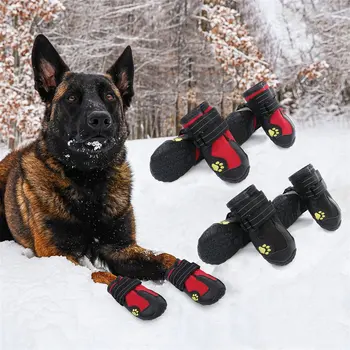 Wasserdichte Hundestiefel, warmer Schnee, 4 Stück/Set, Haustier-Hundeschuhe, reflektierende Regenhaustiere