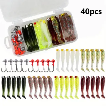 Soft köder Kit Soft Angel köder 5cm 3,5g Jig Head Haken mit Angel gerät Box Pesca (40 Stück)