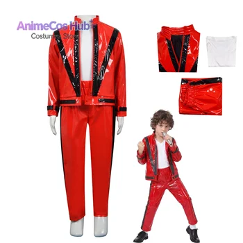 Michael Jackson Cosplay Rotes Kunstleder-Kostüm Halloween-Party Bühnenauftritt Rollenspiel Komplettes Outfit
