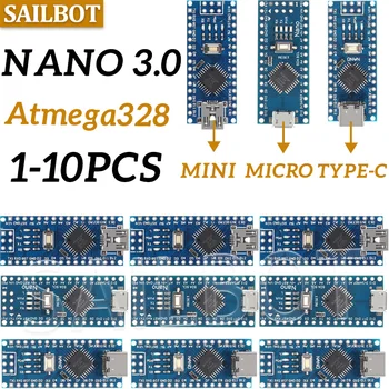 Nano 3.0 Mit dem Bootloader-kompatiblen Controller CH340 USB-Treiber Mini / Typ-C / Micro 16Mhz ATMEGA328P