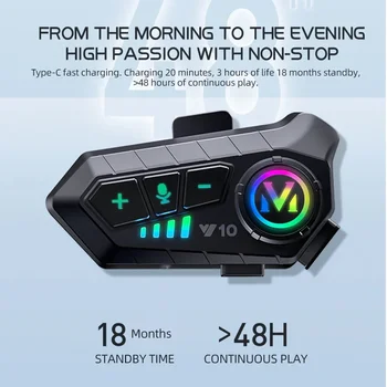 Y10 Motorradhelm-Headset Stereo Sprachsteuerung Bluetooth 5.3 Freisprechfunktion IPX6 Wasserdicht 1000mAh