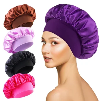 Weiche Seide Satin Gefüttert Motorhaube Große Satin Haar Motorhaube Haushalt Schlaf Dusche Kappe Haar Wrap