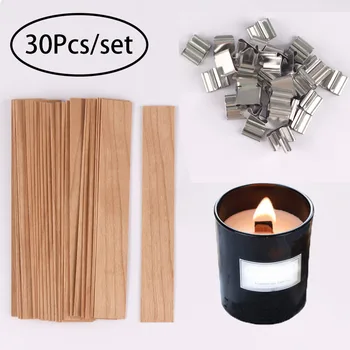 Kerzendochte aus Holz, Kerzenherstellungsset, Dochte mit Clip-Basis, natürlich rauchfreier Holzkern (30 Stück)