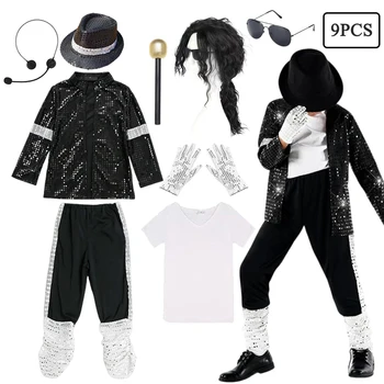 Kinder-Halloween-Cosplay-Outfit Jungen Tanzshow-Auftritt Party Michael Jackson Karneval Popstar-Kostüm