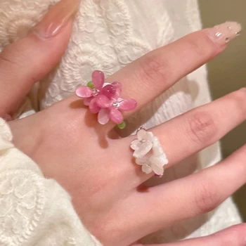 Romantische Nette Violette Blume Ring Frühling Sommer Elastische Perlen Ringe für Frauen Freunde Korea Finger