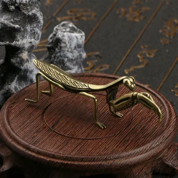 Simulation Messing Mantis Ornament Antike Insektenfiguren Miniatur Schreibtischdekorationen Handwerk Tee