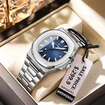 POEDAGAR Platz Luxus Männer Armbanduhr Wasserdicht Leucht Datum Edelstahl Männliche Uhr Business Sport Quarz