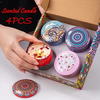 Schachtel Duftkerze Set Geschenk Islamische Arabische Muster Duft Kerze Glas DIY Rauchfreie Paare (4 Stück)