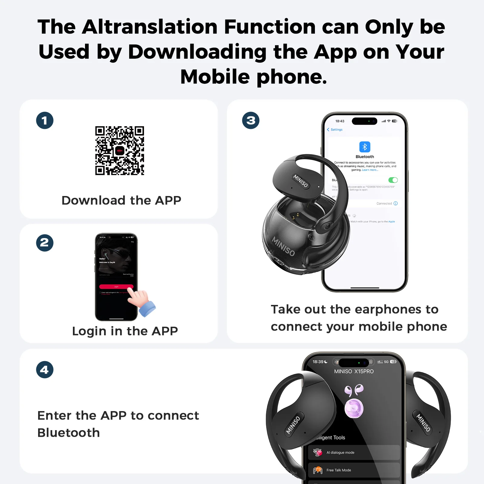 Übersetzer MINISO X15Pro 5.4 Bluetooth Headset Übersetzung – Bild 4