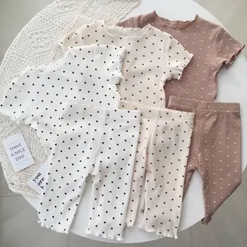 Koreanische Hause Kleidung Baby Mädchen Sommer Pyjamas Anzüge Zwei-stück Flora Print T-shirt 1-8 Jahre Kurzarm