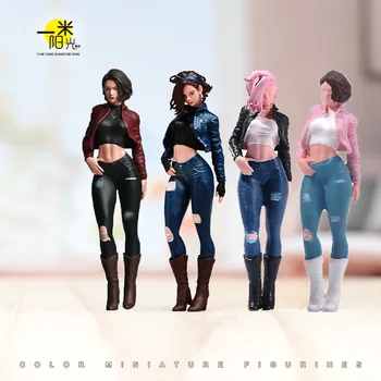 Bemalte Miniaturen im Maßstab 1:18, 1/24, modische Schönheit, tragen Denim-Anzug, weibliche Szene, Figur