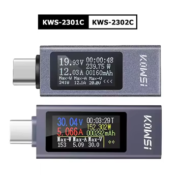 KWS-2302C Typ-C Strom Spannung Leistungsmesser Bidirektionaler Stromtester Handy-Ladetester DC 4 ~ 30 V 0 ~ 12