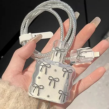 Transparente, glänzende Schleife, Handy-Ladegerät, Schutzhülle für Apple IPhone, 20 W, Laserkabelwickler