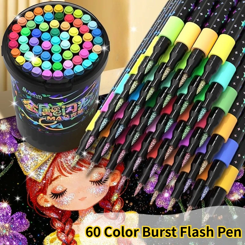 24/36 Stück/Eimer Farbige Doppelspitzen-Glitter-Kunstmarker – Bild 5