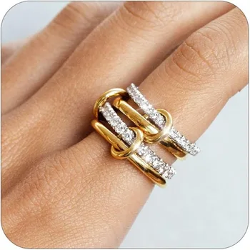 Ein zweifarbiger Nischen-Kupfer-Schmuckring mit vier Ringen, hypoallergen, Ins-Stil, stapelbares Artefakt