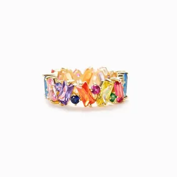 Unregelmäßige Design Bunte CZ Frauen Ringe Gold Farbe/Silber Farbe Geometrische CZ Regenbogen Ringe Luxus