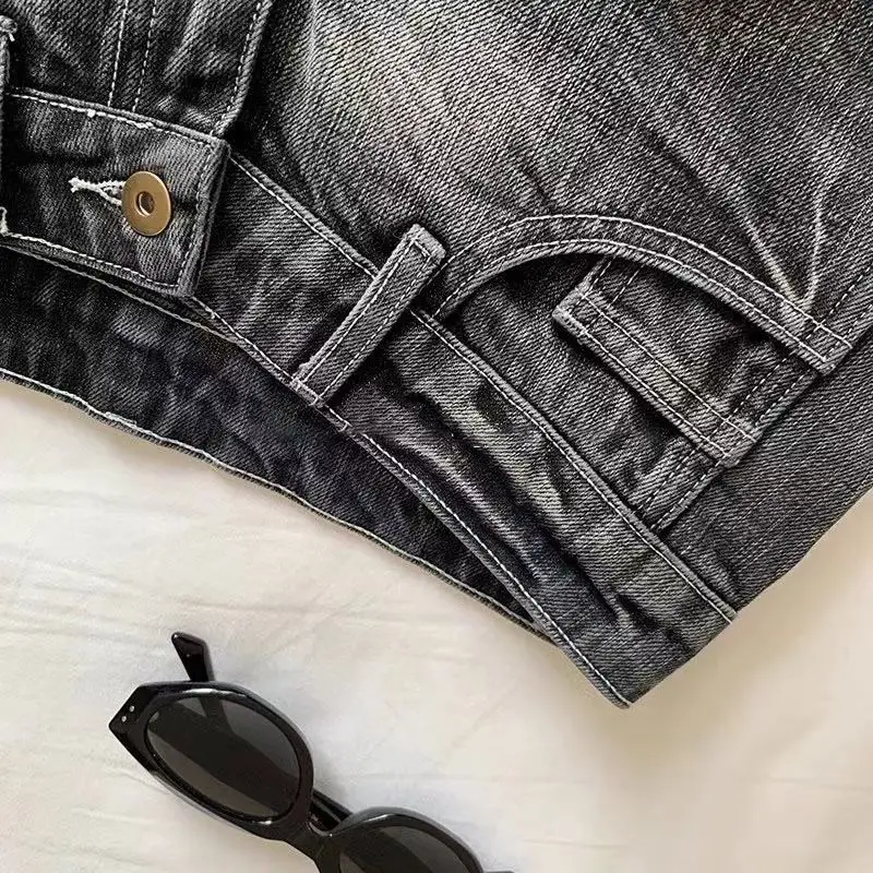 Vintage Denim Shorts Frauen Sommer Schwarz Grau Gewaschen – Bild 3