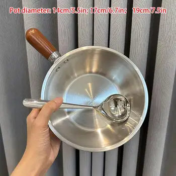 Edelstahl-Topf für Instantnudeln, kleiner Topf für eine Person, Aussehen, Holzgriff, Snacktopf, kleiner