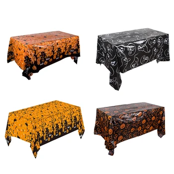 Halloween-Dekorationstischdecke, Einweg-Tischdecke aus Kunststoff mit Kürbis-Spinnennetz und Fledermaus