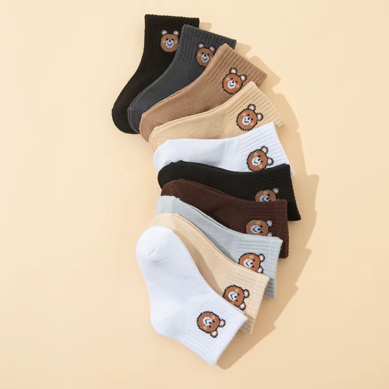 10 Paar süße kleine Bären, lässige, kurze, elastische Socken – Bild 3