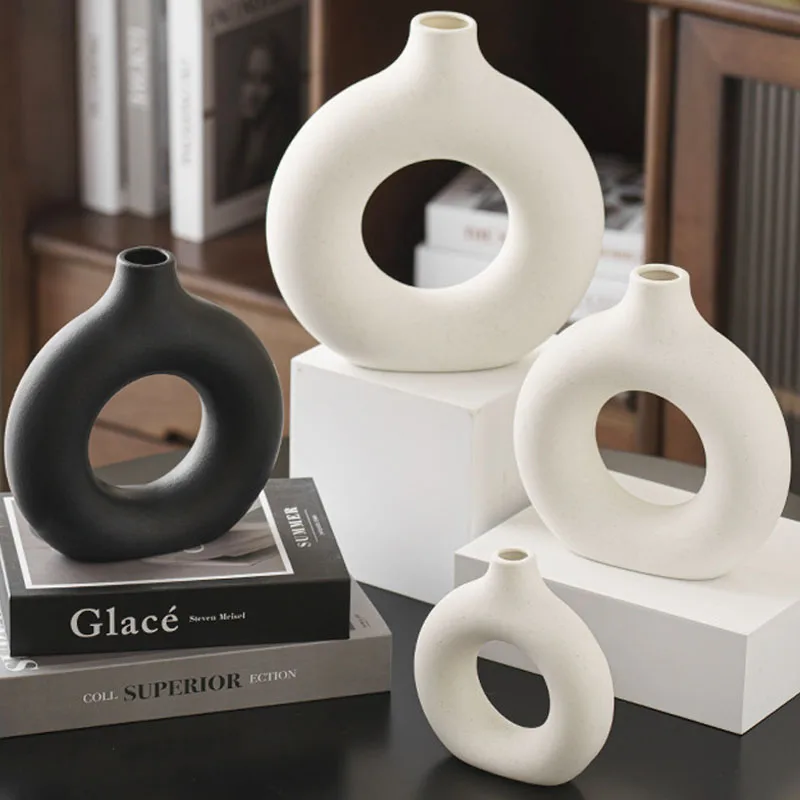 Flache, minimalistische, einfache Vase, Donut-Form, einzelner – Bild 2
