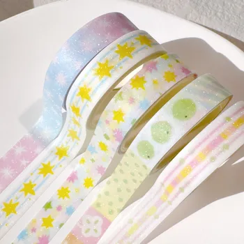 5 Rollen/Packung Kawaii Washi Sparkling Washi Tapes DIY Scrapbooking Dekoratives Verpackungsband Aufkleber