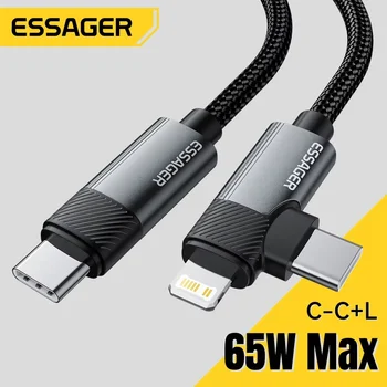 Essager 2-in-1 rechtwinkliges Kabel PD 65 W 29 W Schnelllade-Winkel-Datenkabel für iPhone 15 14 13 MacBook