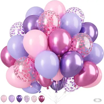 Rosa und lila Luftballons, 25,4 cm, lila, rosa Konfetti-Luftballons, metallische lila rosa (50 Stück)