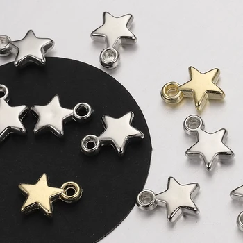 CCB Acrylperlen Charms Anhänger 9 mm Stern Gold Farbe Silber Farbe Charm Perlen für die (100 Stück)