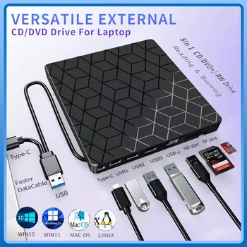7-in-1-USB3.0- und Typ-C-CD-DVD-Recorder-Player, Schriftsteller, externer DVD-Brenner, optisches Laufwerk
