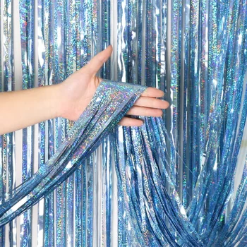 Blauer 2M*1M Laser-Lametta-Folienvorhang, Frozen-Partyzubehör, Geburtstagsdekoration für Erwachsene, Kinder