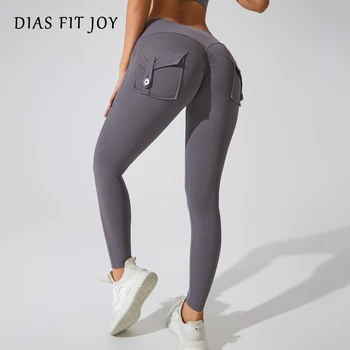 DIAS FIT JOY Nylon Yogahose mit Gesäßtasche, eng anliegende Hose, Damen-Sporthose, Hüftlifting, atmungsaktiv