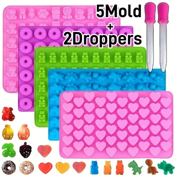 Gummibärchen-Süßigkeitsform-Set mit 2 Tropfern, Silikon, antihaftbeschichtet, Schokoladenformen, DIY