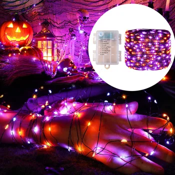 5M-20M Halloween-Lichterkette, LED, lila-orange, Feenlicht, für den Außenbereich, batteriebetrieben