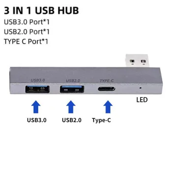 USB-Hub, 3-Port-USB-3.0-Adapter, tragbare Mini-Dockstationen, ultraschlank, 5 Gbit/s/480 Mbit/s