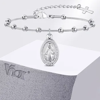 Vnox Rosenkranz Armband für Frauen Mädchen, vergoldete Edelstahl religiöse Kreuz und Virgin Mary Gebets