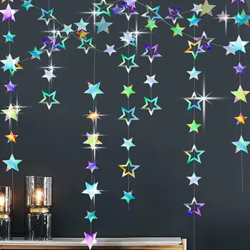 3,7 m 12,1 ft Papier Silber Stern Girlande Zimmer Hängende Dekoration Geburtstag Party Dekoration