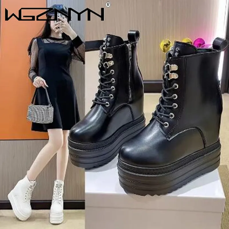 Marke Punk Stil Frauen 12CM Plattform Keile Stiefel Herbst – Bild 4