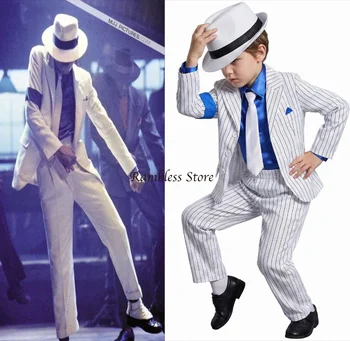 Kinder Michael Jackson Tänzer Cosplay-Anzüge für Bühnenauftritte Smooth Criminal MJ Kostüm-Sets für Kinder