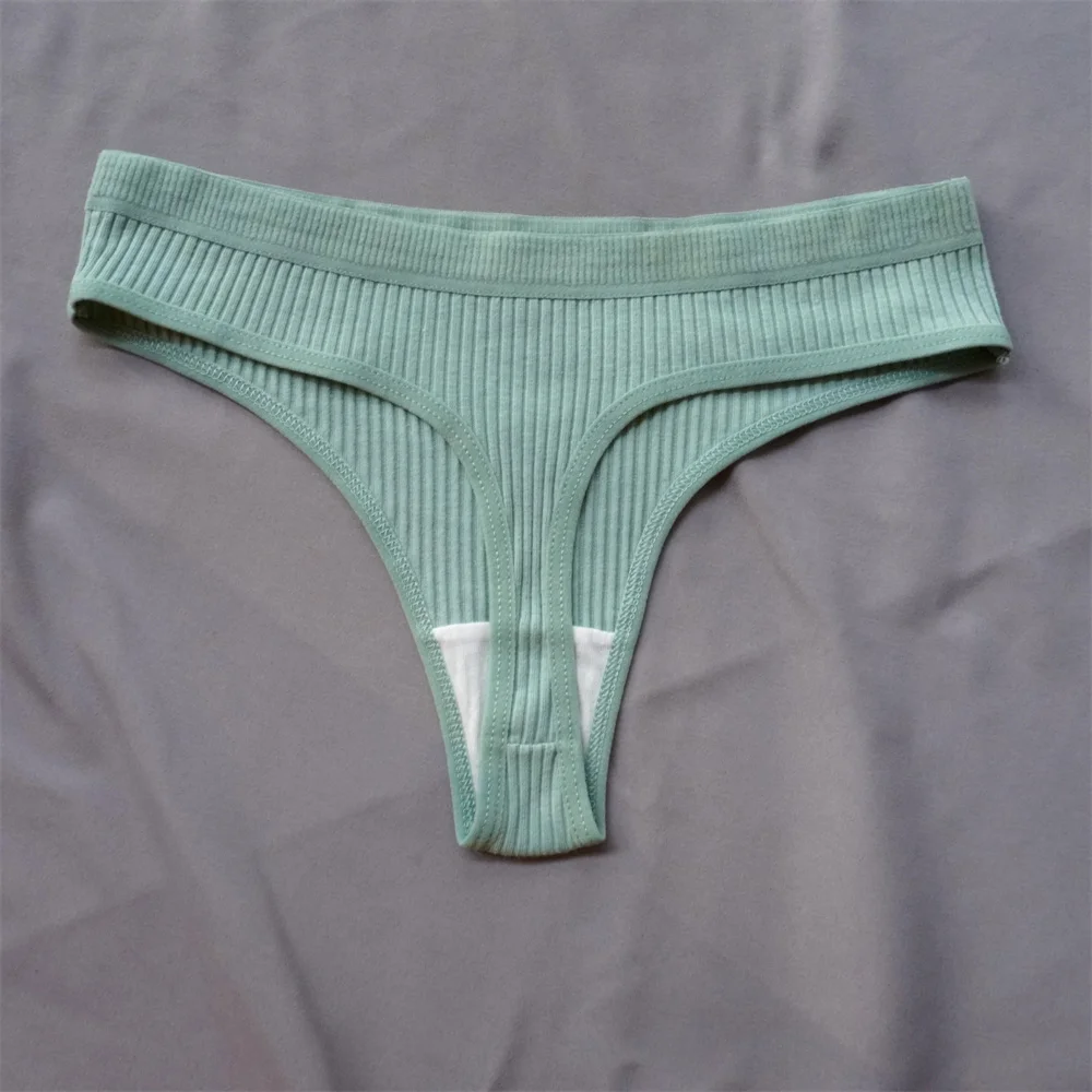 3-teiliger nahtloser Damen-Tanga aus gerippter Baumwolle – Bild 4
