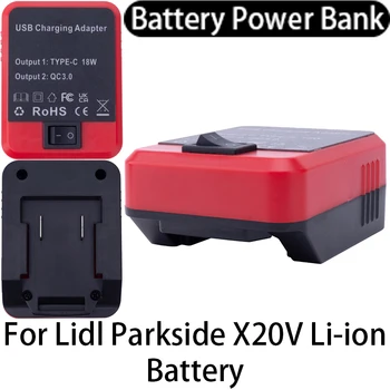 Batterieadapter-Powerbank für Lidl Parkside X20V Li-Ionen-Akku mit USB/Typ-C-Dual-Schnelllade-Schnittstelle