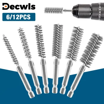 Edelstahl-Drahtbürsten-Set, Bohrreinigungsbürsten-Set, 1/4-Zoll-Sechskantgriff, 8 mm, 10 mm, 12 mm, 15 mm, 17