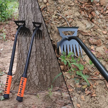 Unkraut-Reinigungsschaufel aus Metall, 2-in-1-Gartenrechen, Edelstahl, 5/6/8/11 Zähne, doppelköpfiges