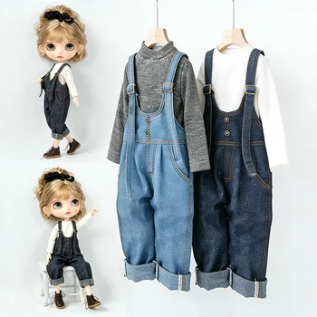 Blyth Puppenkleidung Vintage Denim-Overall Langarm-Unterhemd Jeans-Hosen-Set für Ob22 YMY Licca Azone